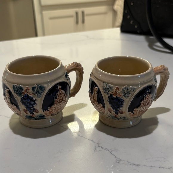 Other - Vintage Ceramic Mugs with Blue and Cream Design German